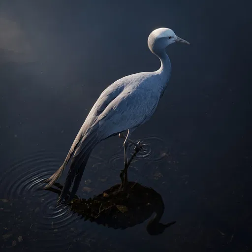 Blue Crane in Dark Calm Water