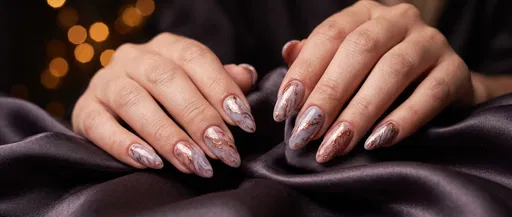 Close-Up of Marble Nail Art on Satin
