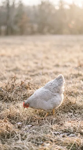 Lavender Hen Foraging in Winter Pasture