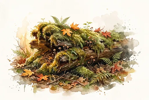 Watercolor Mossy Nurse Log in Autumn