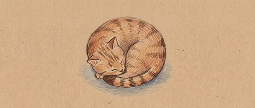 Curled Sleeping Tabby Cat Colored Pencil Illustration