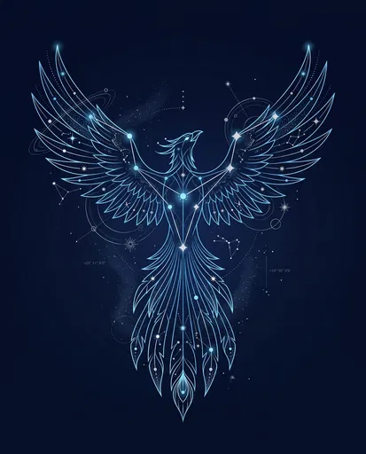 Glowing Blue Constellation Phoenix Illustration