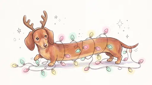 Dachshund Puppy with Antlers and Pastel Lights