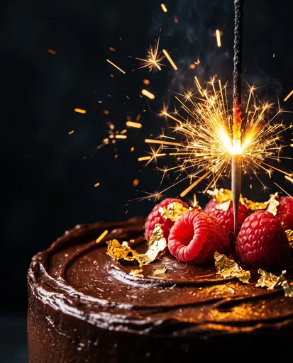 Chocolate Cake with Raspberries and Sparkler