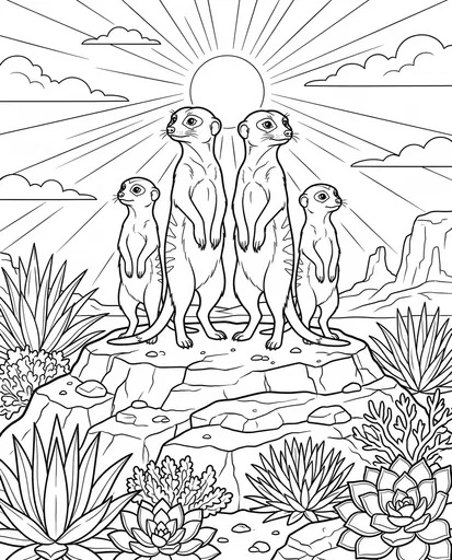 Meerkat Family Desert Coloring Page