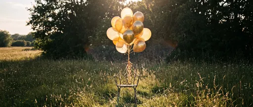 Gold Balloons Tied to Meadow Chair