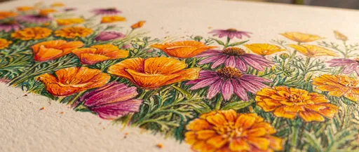 Macro Colored Pencil Wildflower Drawing