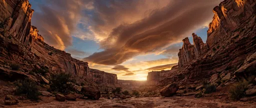 Sunset Over Red Rock Desert Canyon