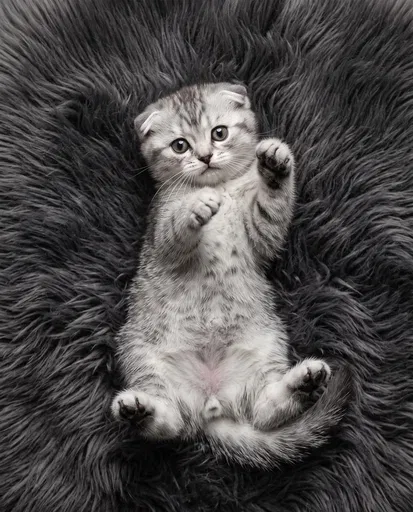 Silver Scottish Fold Kitten on Dark Rug