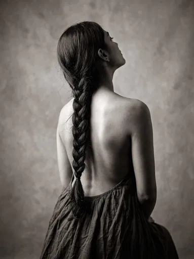 Monochrome Back Portrait of Woman with Braid