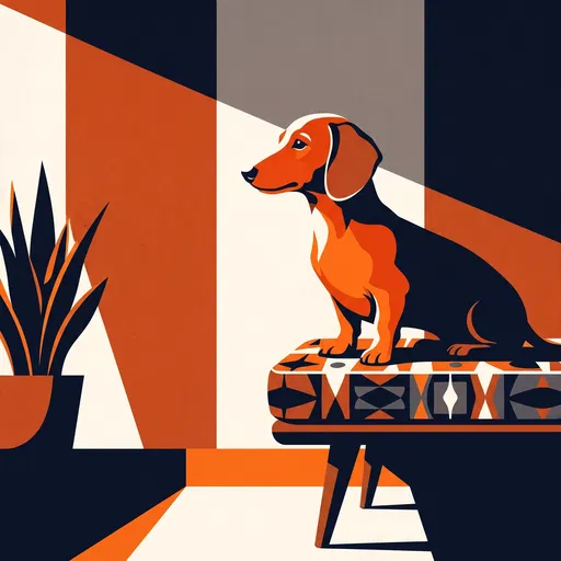 Mid-Century Graphic Dachshund on Ottoman