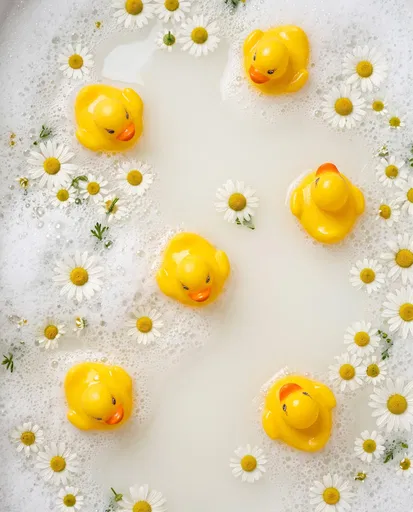 Rubber Ducks and Daisies in Bubble Bath