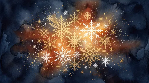 Gold and White Watercolor Snowflakes Background