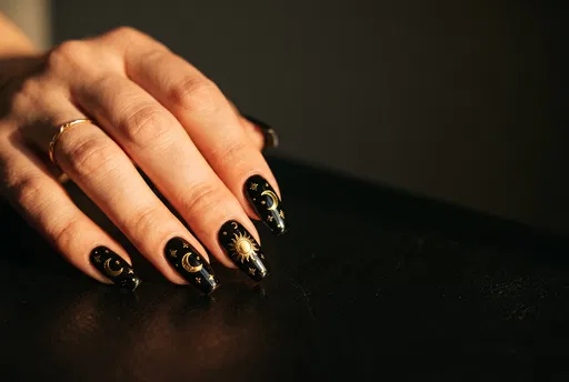 Black and Gold Celestial Nail Art