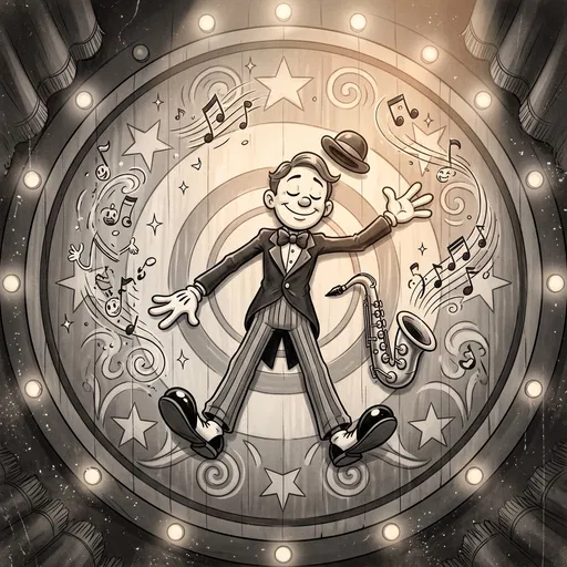 Vintage Cartoon Musician On Circular Stage