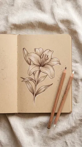 Botanical Lily Drawing in Kraft Sketchbook