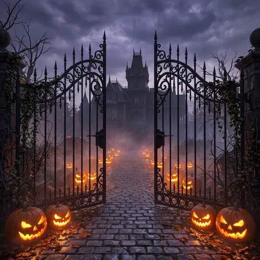 Gothic Gate Leading to Haunted Manor