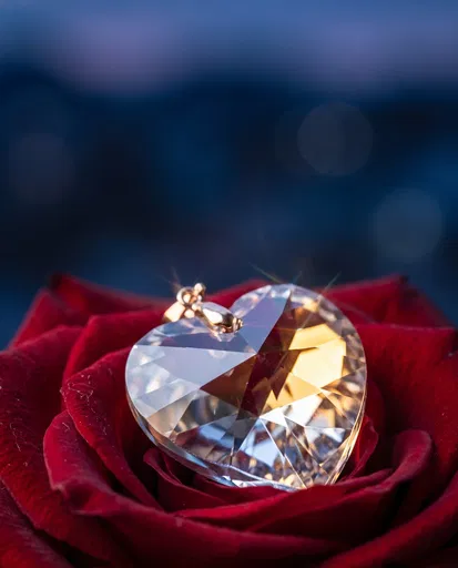 Crystal Heart Pendant on Red Rose