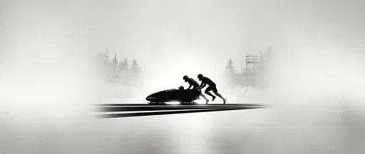 Minimalist Bobsled Team Silhouette in Fog