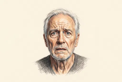 Colored Pencil Portrait of Scared Older Man
