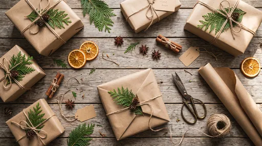 Rustic Kraft Paper Holiday Gift Flat Lay