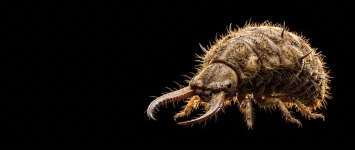 Detailed Antlion Larva on Black Background