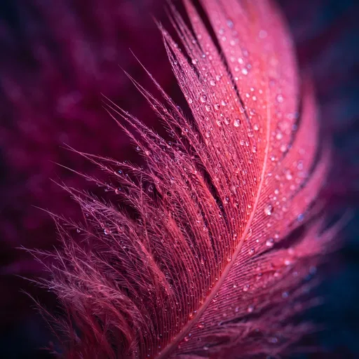 Macro Pink Feather With Water Droplets