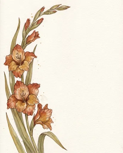 Watercolor Terracotta Gladiolus Floral Border Illustration