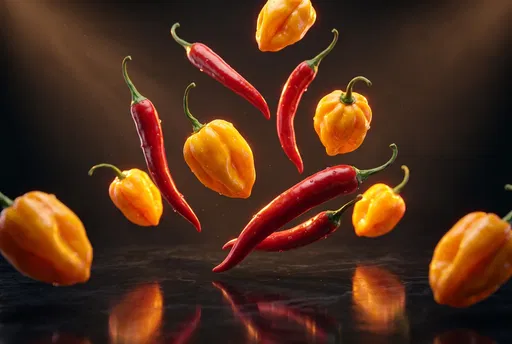 Floating Red Cayenne and Yellow Habanero Peppers