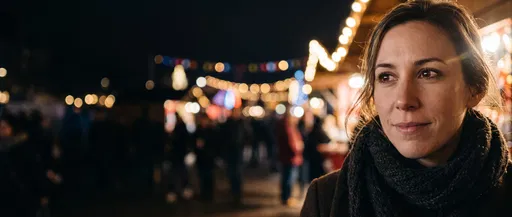 Woman at Night Festival with Bokeh Lights