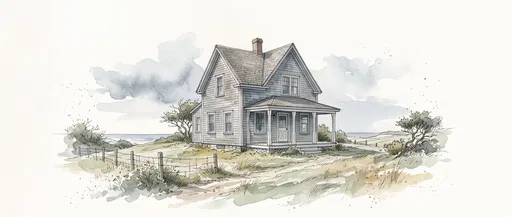 Watercolor Coastal New England Wooden House