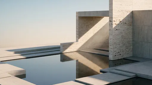 Minimalist Travertine and Concrete Pool Architecture
