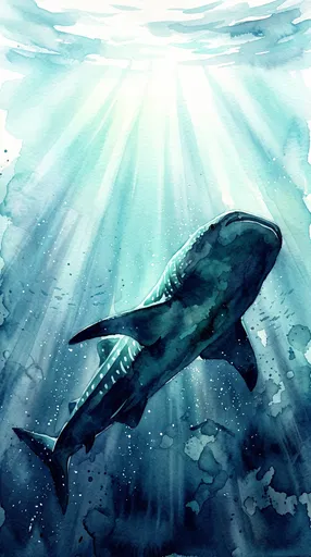 Watercolor Whale Shark Under Sunbeams