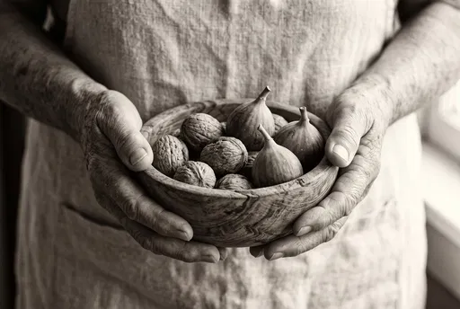 Elderly Hands Holding Bowl of Figs