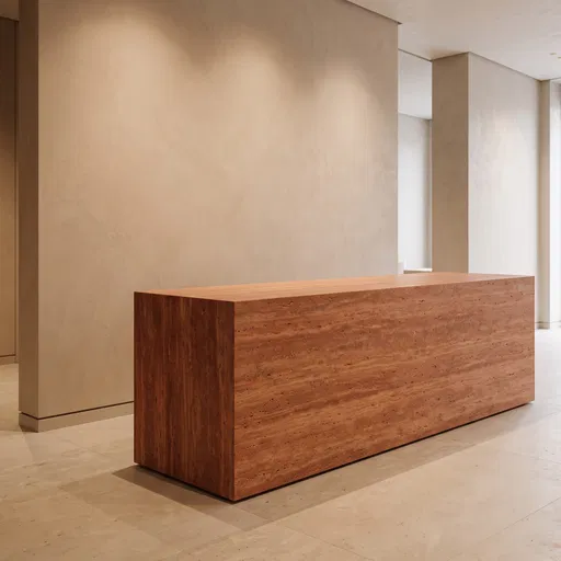 Minimalist Red Travertine Counter and Beige Wall