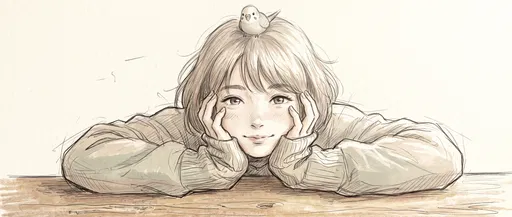 Sketch of Girl with Bird on Head