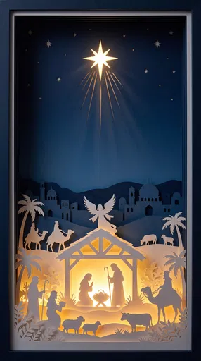 Paper Cut Christmas Nativity Lightbox Scene