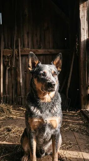 Australian Cattle Dog in Rustic Barn