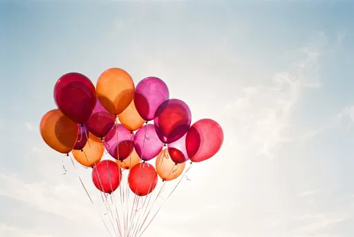 Colorful Translucent Balloons Against Sunny Sky