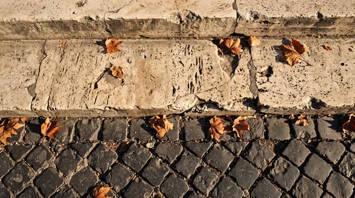 Weathered Travertine Steps and Roman Cobblestones