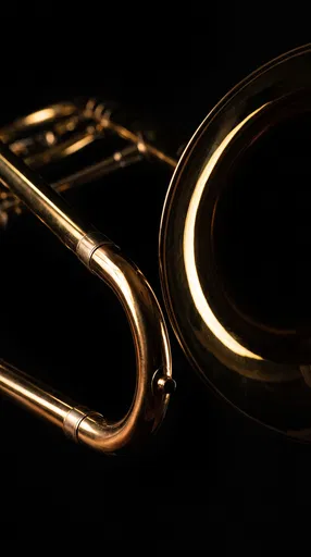 Close-Up of Brass Trombone on Black