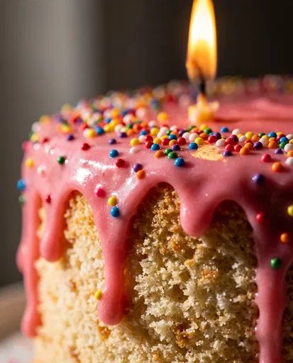 Macro Birthday Cake With Pink Frosting