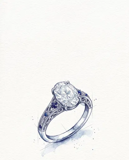 Watercolor Oval Diamond Ring Illustration
