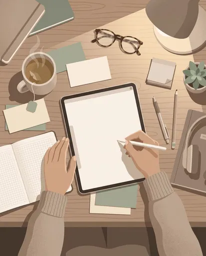 Cozy Flat Lay Digital Tablet Study Session