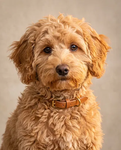 Studio Portrait of Apricot Aussiedoodle Dog