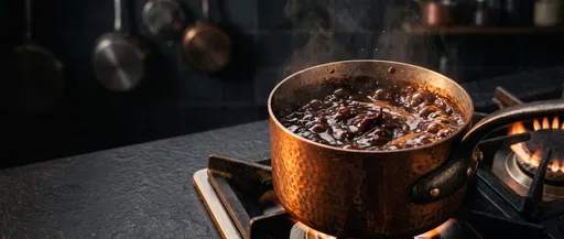 Simmering Dark Chocolate in Copper Pot