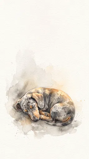 Sleeping Dapple Dachshund Watercolor Illustration