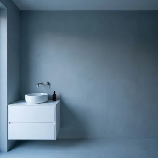 Minimalist White Bathroom Vanity and Blue Wall