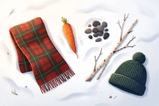Snowman Building Supplies Flat Lay Illustration