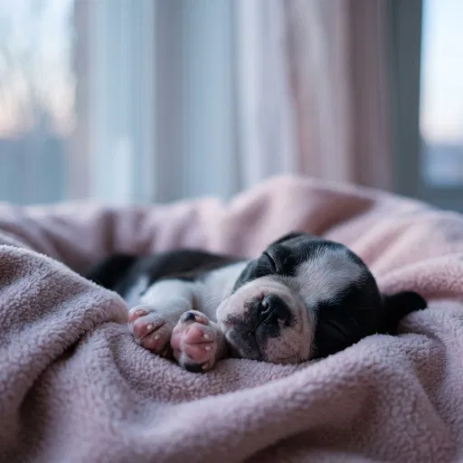 Sleeping Boston Terrier Puppy in Blanket